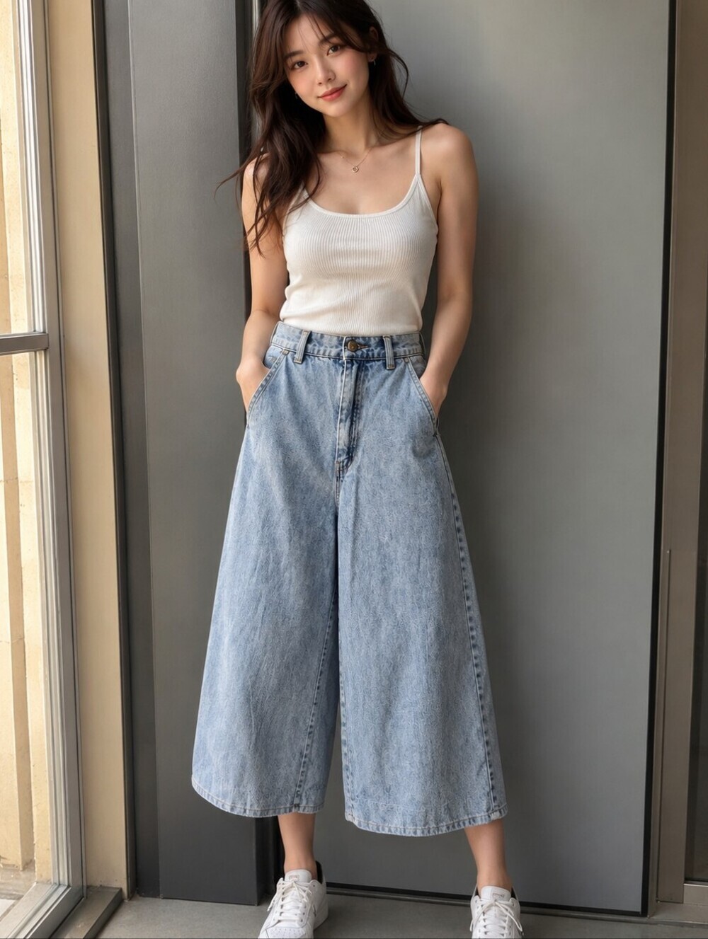 Hunter & Brown Light Wash Wide-Leg Denim Women's Pants Size M Elastic Waist